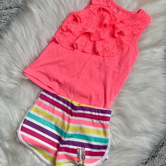 Garanimals Other - Neon Pink Lace Top w/ Stripe Shorts